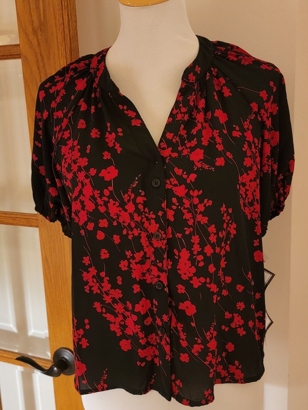 Sam & Jess Puff-Sleeve V-Neck Blouse - SP